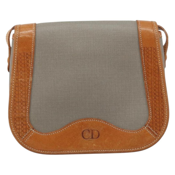 Christian Dior Shoulder Bag PVC Leather Gray Gold Auth BA11708