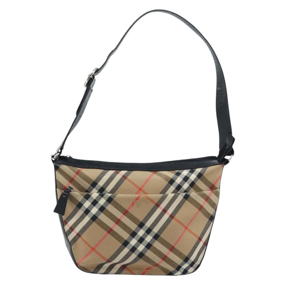 Burberrys Nova Check Shoulder Bag Canvas Beige Silver Auth BA11709