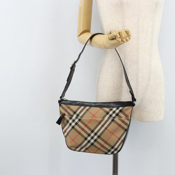Burberrys Nova Check Shoulder Bag Canvas Beige Silver Auth BA11709