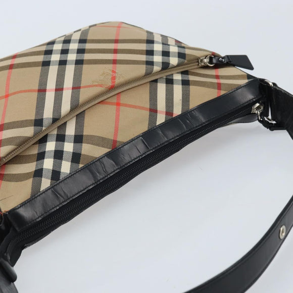 Burberrys Nova Check Shoulder Bag Canvas Beige Silver Auth BA11709