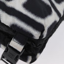 CHANEL Shoulder Bag Nylon Black White Silver CC Auth BA11713A-14
