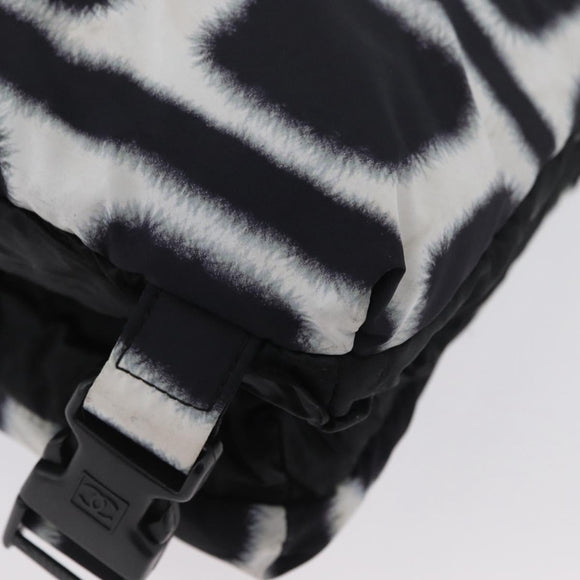 CHANEL Shoulder Bag Nylon Black White Silver CC Auth BA11713A