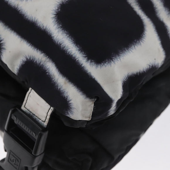 CHANEL Shoulder Bag Nylon Black White Silver CC Auth BA11713A