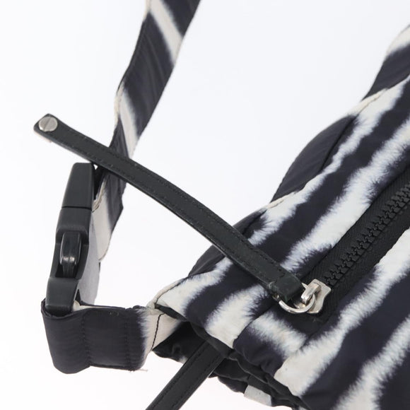 CHANEL Shoulder Bag Nylon Black White Silver CC Auth BA11713A