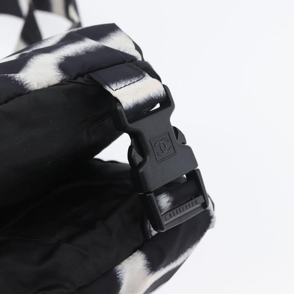 CHANEL Shoulder Bag Nylon Black White Silver CC Auth BA11713A