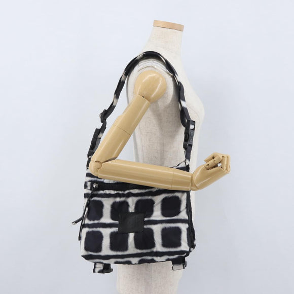 CHANEL Shoulder Bag Nylon Black White Silver CC Auth BA11713A