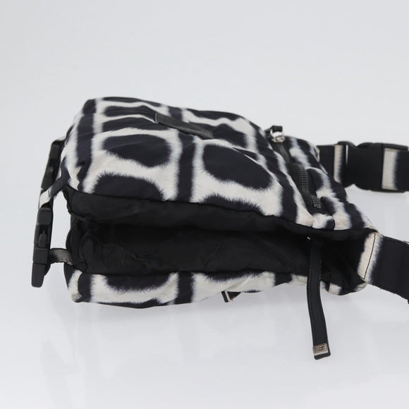 CHANEL Shoulder Bag Nylon Black White Silver CC Auth BA11713A
