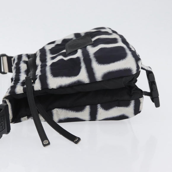 CHANEL Shoulder Bag Nylon Black White Silver CC Auth BA11713A