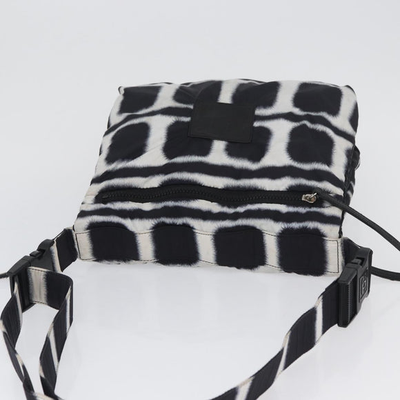 CHANEL Shoulder Bag Nylon Black White Silver CC Auth BA11713A