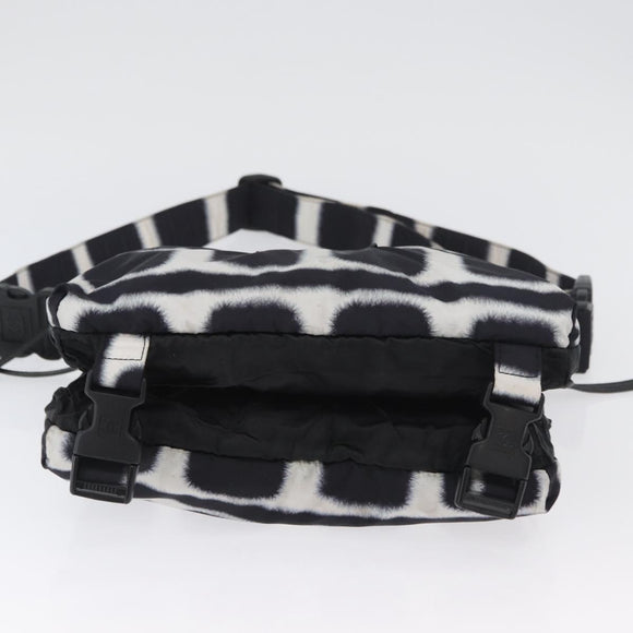 CHANEL Shoulder Bag Nylon Black White Silver CC Auth BA11713A