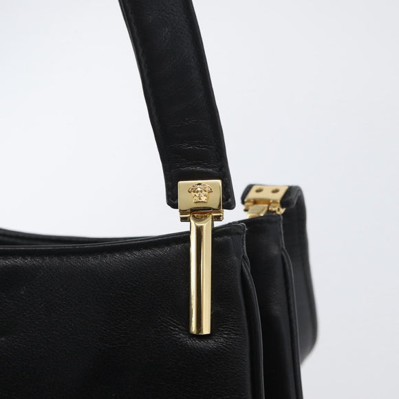 Gianni Versace Shoulder Bag Leather Black Gold Auth BA11726