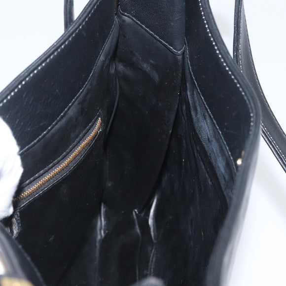 Gianni Versace Shoulder Bag Leather Black Gold Auth BA11726