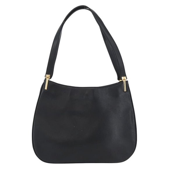 Gianni Versace Shoulder Bag Leather Black Gold Auth BA11726