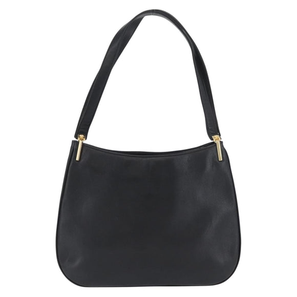 Gianni Versace Shoulder Bag Leather Black Gold Auth BA11726