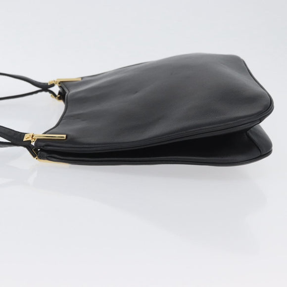 Gianni Versace Shoulder Bag Leather Black Gold Auth BA11726