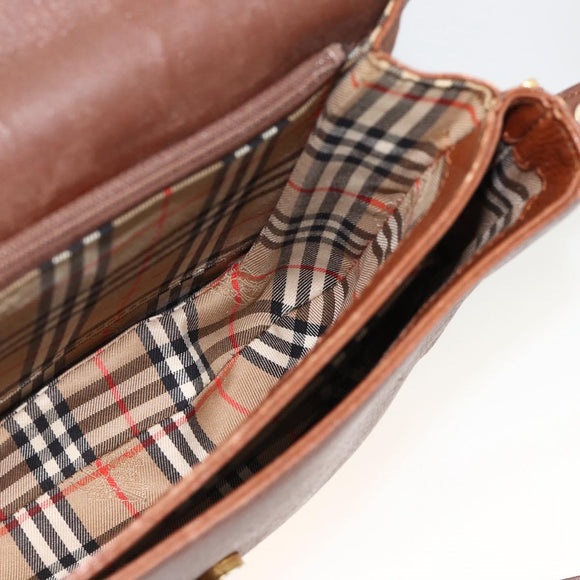 Burberrys Shoulder Bag Leather Brown Gold Auth BA11727