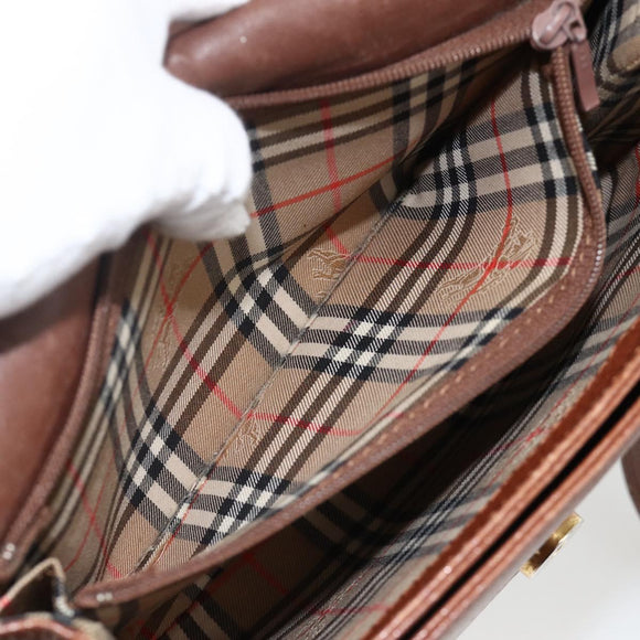 Burberrys Shoulder Bag Leather Brown Gold Auth BA11727
