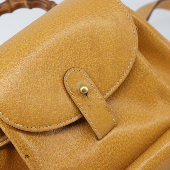 GUCCI Bamboo Backpack Leather Beige Gold 003 2058 0030 Auth BA11729