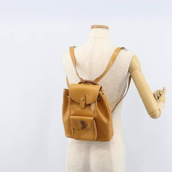 GUCCI Bamboo Backpack Leather Beige Gold 003 2058 0030 Auth BA11729