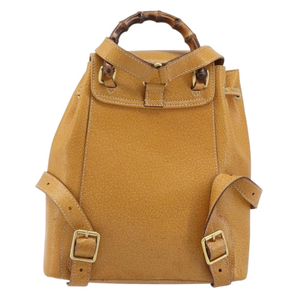 GUCCI Bamboo Backpack Leather Beige Gold 003 2058 0030 Auth BA11729