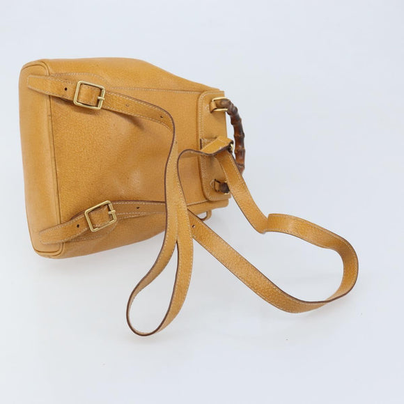 GUCCI Bamboo Backpack Leather Beige Gold 003 2058 0030 Auth BA11729