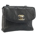 CHANEL Bicolore Belt Bag Lamb Skin Black Gold CC Auth BA11734A-1