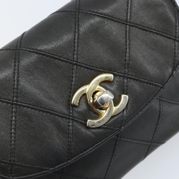 CHANEL Bicolore Belt Bag Lamb Skin Black Gold CC Auth BA11734A