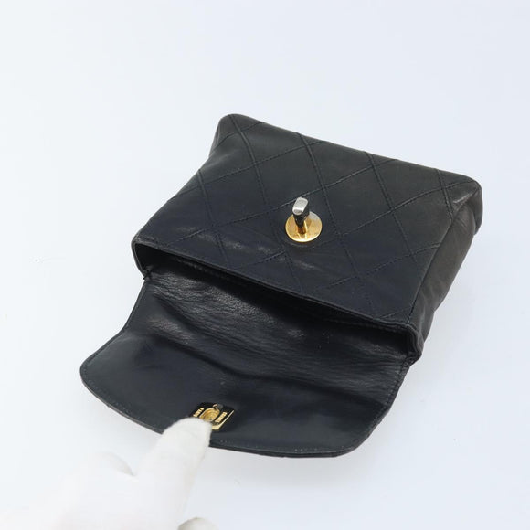 CHANEL Bicolore Belt Bag Lamb Skin Black Gold CC Auth BA11734A