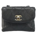 CHANEL Bicolore Belt Bag Lamb Skin Black Gold CC Auth BA11734A-13