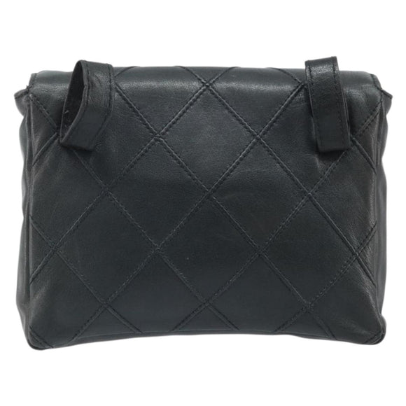 CHANEL Bicolore Belt Bag Lamb Skin Black Gold CC Auth BA11734A
