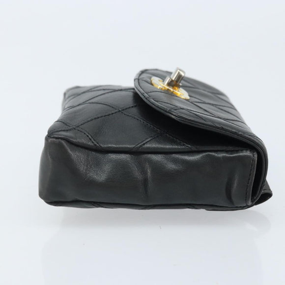 CHANEL Bicolore Belt Bag Lamb Skin Black Gold CC Auth BA11734A