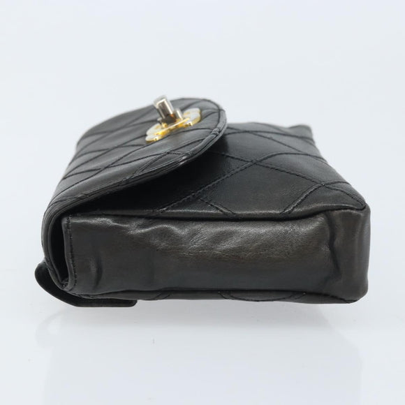 CHANEL Bicolore Belt Bag Lamb Skin Black Gold CC Auth BA11734A
