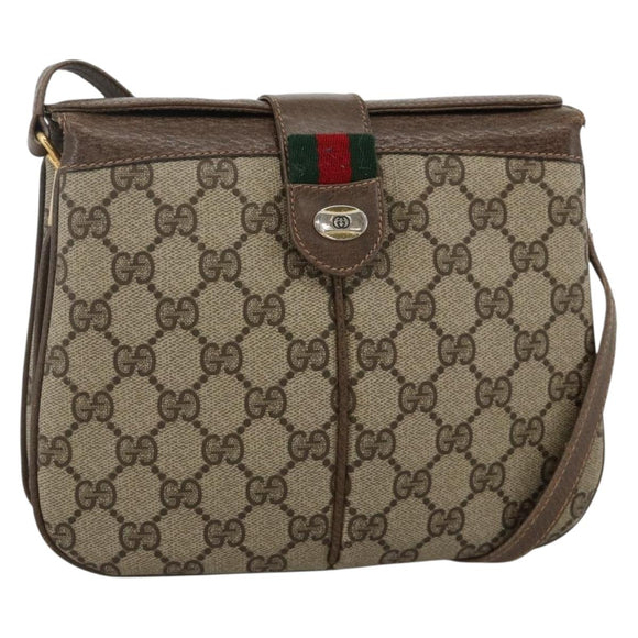 GUCCI GG Supreme Web Sherry Line Bag PVC Beige Gold 10 02 037 Auth BA11736