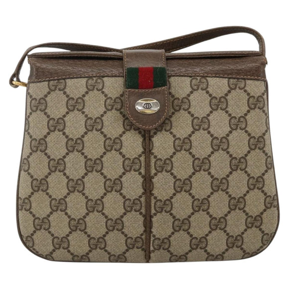 GUCCI GG Supreme Web Sherry Line Bag PVC Beige Gold 10 02 037 Auth BA11736