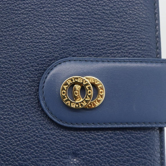 BVLGARI Tagesplaner-Hülle Leder Blau Gold Authentisch BA11739A