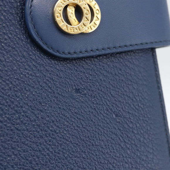 BVLGARI Tagesplaner-Hülle Leder Blau Gold Authentisch BA11739A