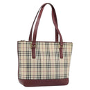 BURBERRY Nova Check Hand Bag Canvas Beige Gold Auth BA11740-1