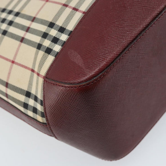 BURBERRY Nova Check Hand Bag Canvas Beige Gold Auth BA11740
