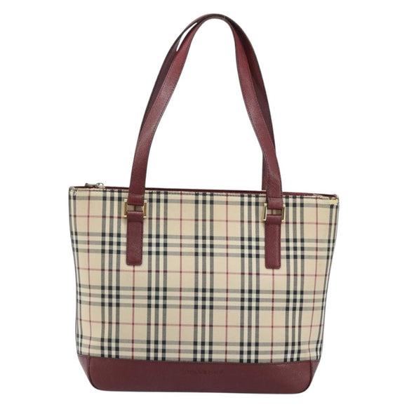 BURBERRY Nova Check Hand Bag Canvas Beige Gold Auth BA11740