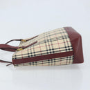 BURBERRY Nova Check Hand Bag Canvas Beige Gold Auth BA11740-4