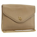 Christian Dior Chain Shoulder Bag Leather Beige Gold Auth BA11746A-1