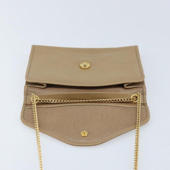 Christian Dior Chain Shoulder Bag Leather Beige Gold Auth BA11746A