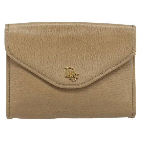 Christian Dior Chain Shoulder Bag Leather Beige Gold Auth BA11746A