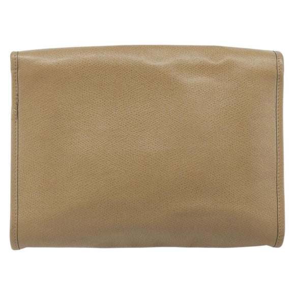 Christian Dior Chain Shoulder Bag Leather Beige Gold Auth BA11746A