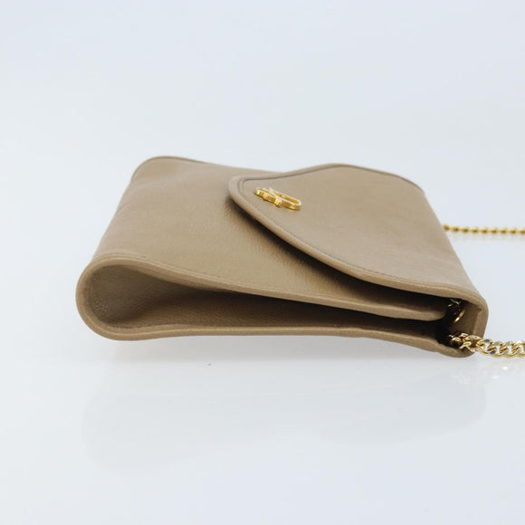 Christian Dior Chain Shoulder Bag Leather Beige Gold Auth BA11746A