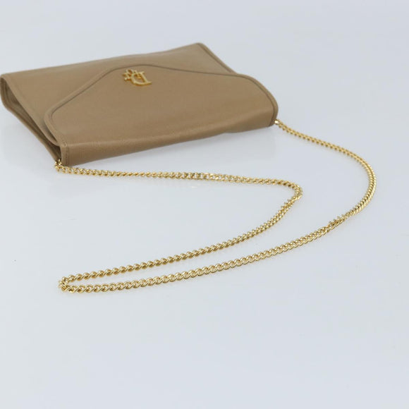 Christian Dior Chain Shoulder Bag Leather Beige Gold Auth BA11746A