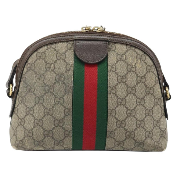 GUCCI GG Supreme Web Sherry Line Shoulder Bag PVC Beige Gold 499621 Auth BA11752