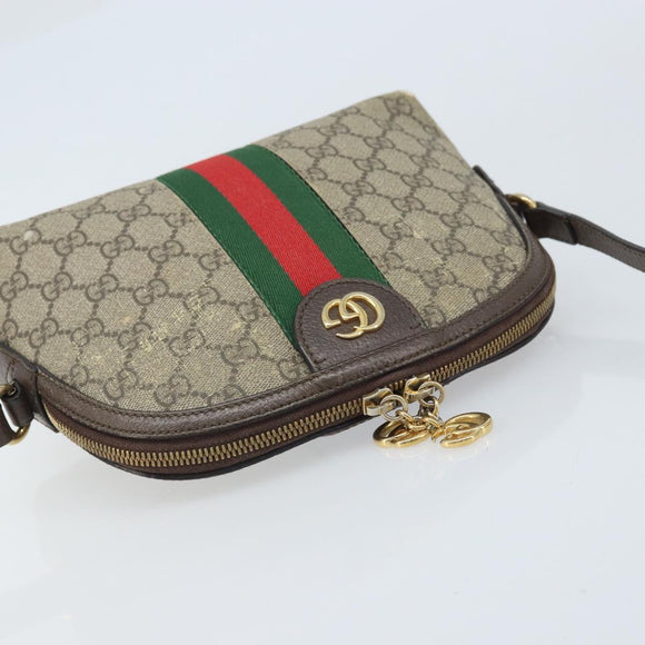 GUCCI GG Supreme Web Sherry Line Shoulder Bag PVC Beige Gold 499621 Auth BA11752