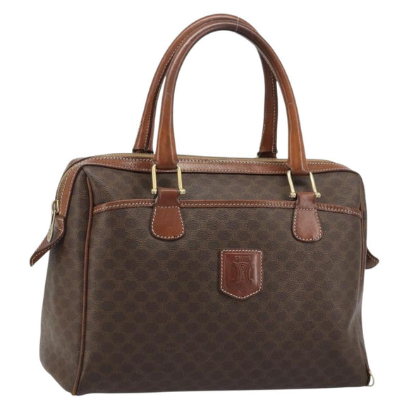 CELINE Macadam Canvas Boston Bag PVC Leather Brown Gold Auth BA11759
