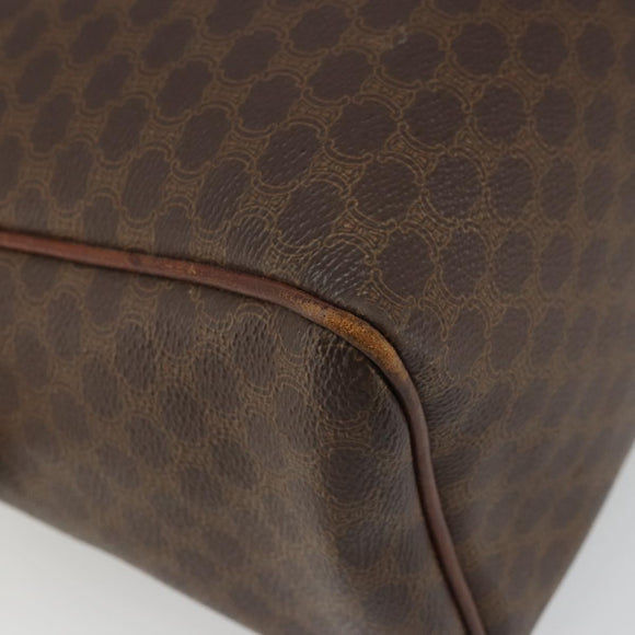 CELINE Macadam Canvas Boston Bag PVC Leather Brown Gold Auth BA11759